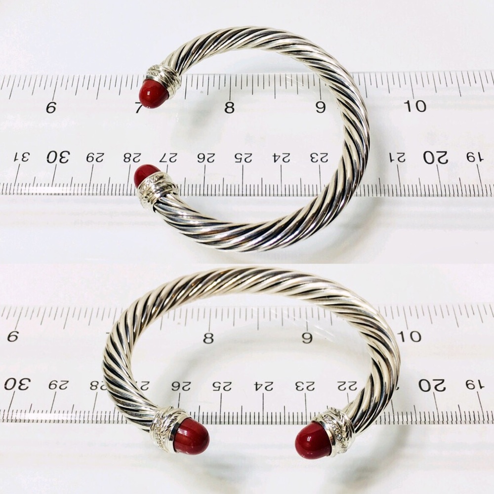 David Yurman Carnelian Diamond Cable Cuff Bracelet - Picture 7 of 8